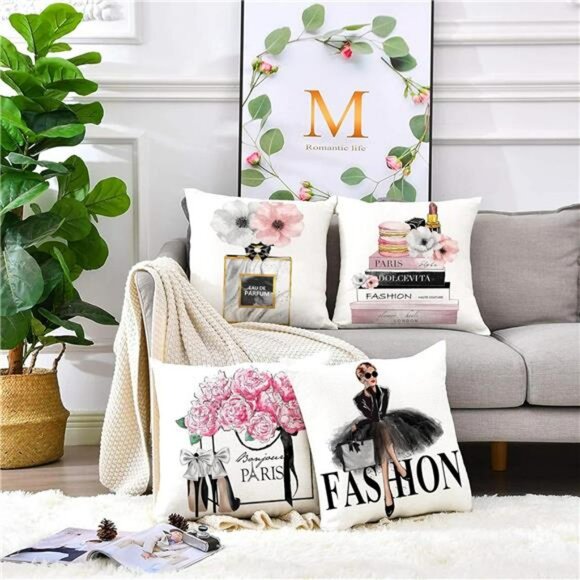 Set of 4 Pink Throw Pillow Covers 18x18 Velvet Decorative Cushion Cases Sofa Bed - Picture 2 of 8